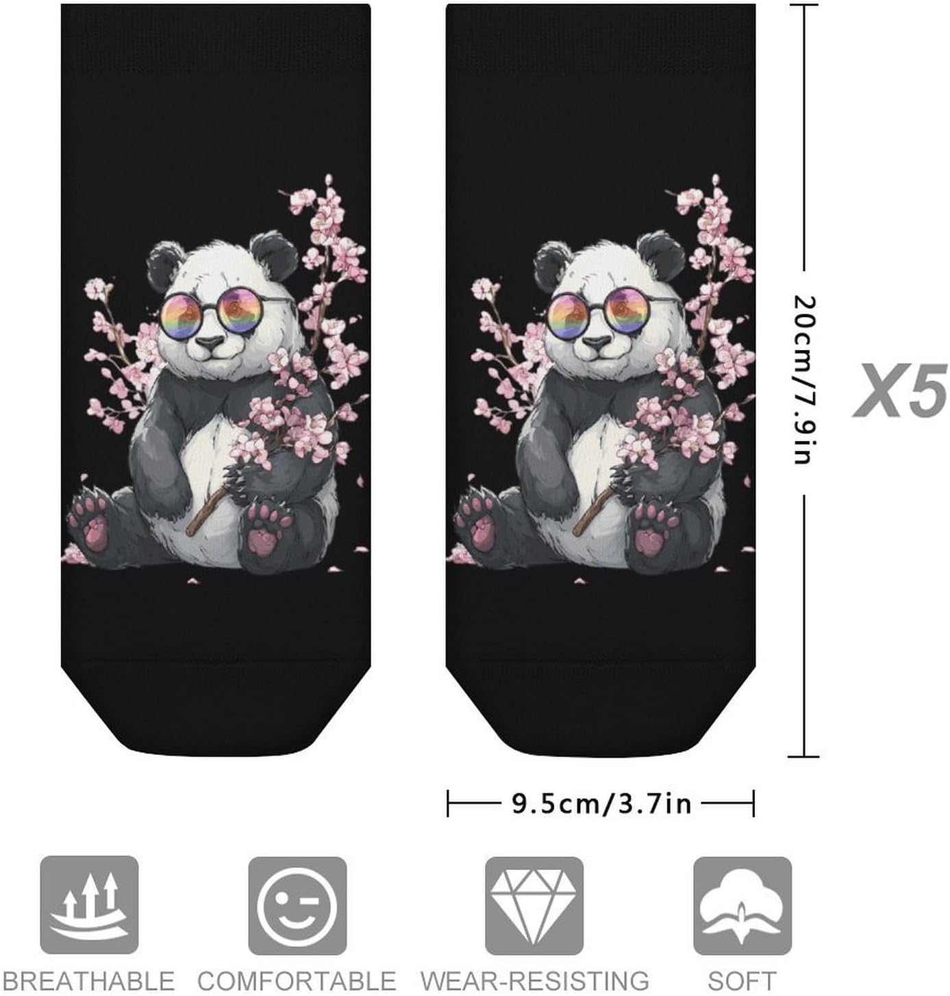 Japanese Panda Cherryflowers Socks for Men Women 5 Pairs Ankle Socks