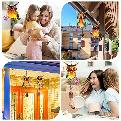 Metal Owl Room Art Decor, Globalstore Colorful Owl 3D Indoor Outdoor Sculpture Iron, Hand-Made Owl Ornaments Hanging Decor With Bells, Owl Iron Wind Chimes For Living Room Bedroom Patio Garden, 2 Pack #TOP5