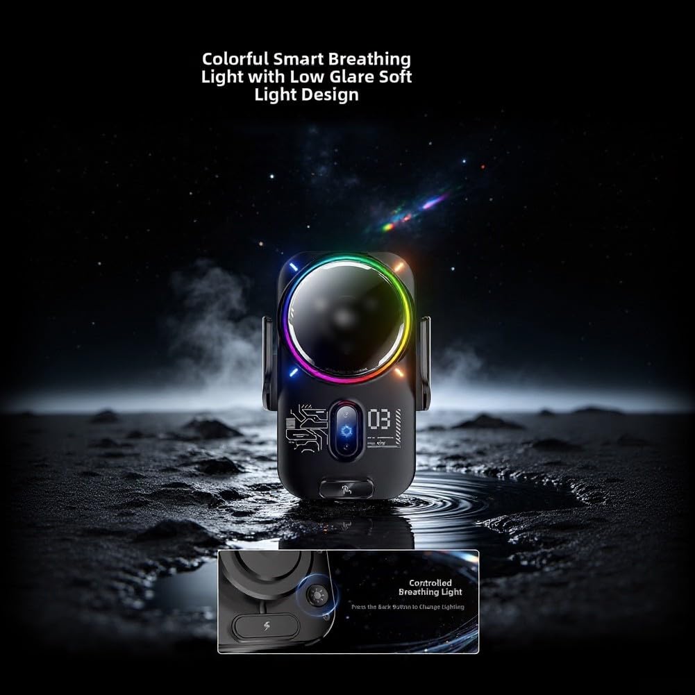 Caricabatterie wireless da auto, 25 W, a semiconduttore, raffreddamento, autobloccante, supporto per telefono con ricarica rapida per iPhone, Samsung, Android (nero, 25 W)
