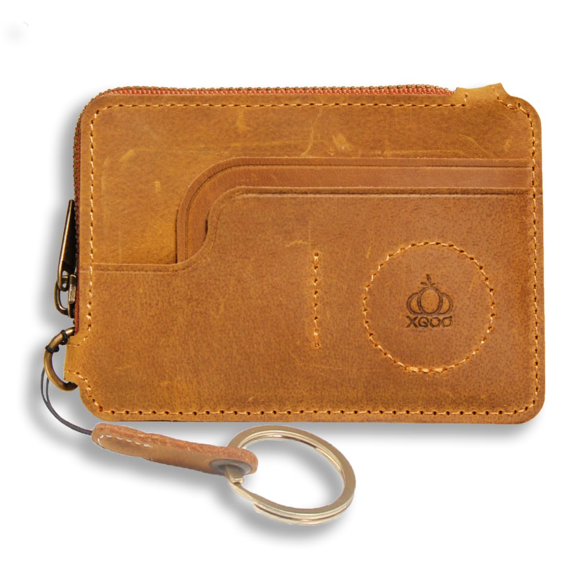 XGUO Coin Purse Keychain Wallet, Leather Mini Zipper Pouch for Men, Coin Pouch for Women Holder for Airtag, 2 Card Slots Perfect for Change, Cards,