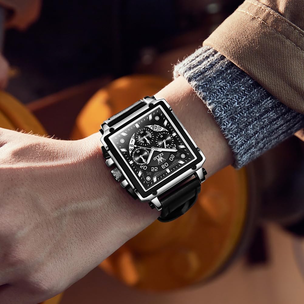 OLEVS Stylish Wrist Watch for Men,Silicone Strap Men Watches,Pro Diver Stainless Steel Chronograph Watch,Waterproof Date Dress Watch for Man,Large Face Male Watch - Image 9