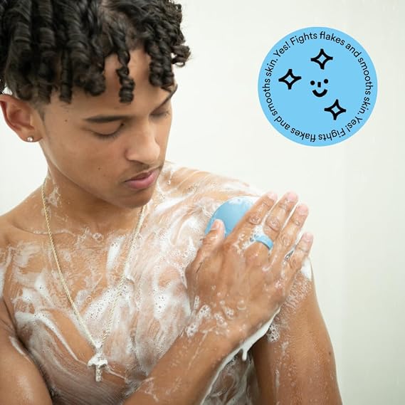 Boie USA Loop Body Scrubber - Soft Silicone-Like Exfoliating Shower Scrubber, Body Cleansing Brush - Hang-to-Wall Loofah Replacement - Body Exfoliator for All Skin Types (Black)