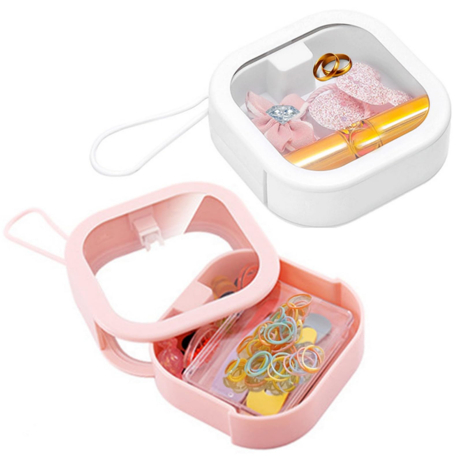 REVAXUP 2pcs Hair Tie Organizer Boxes,Small Portable Holder Can Be Stackable Or Hung On The Wall,Best for Ties Storage or Small Items on Desktop, Pink&White