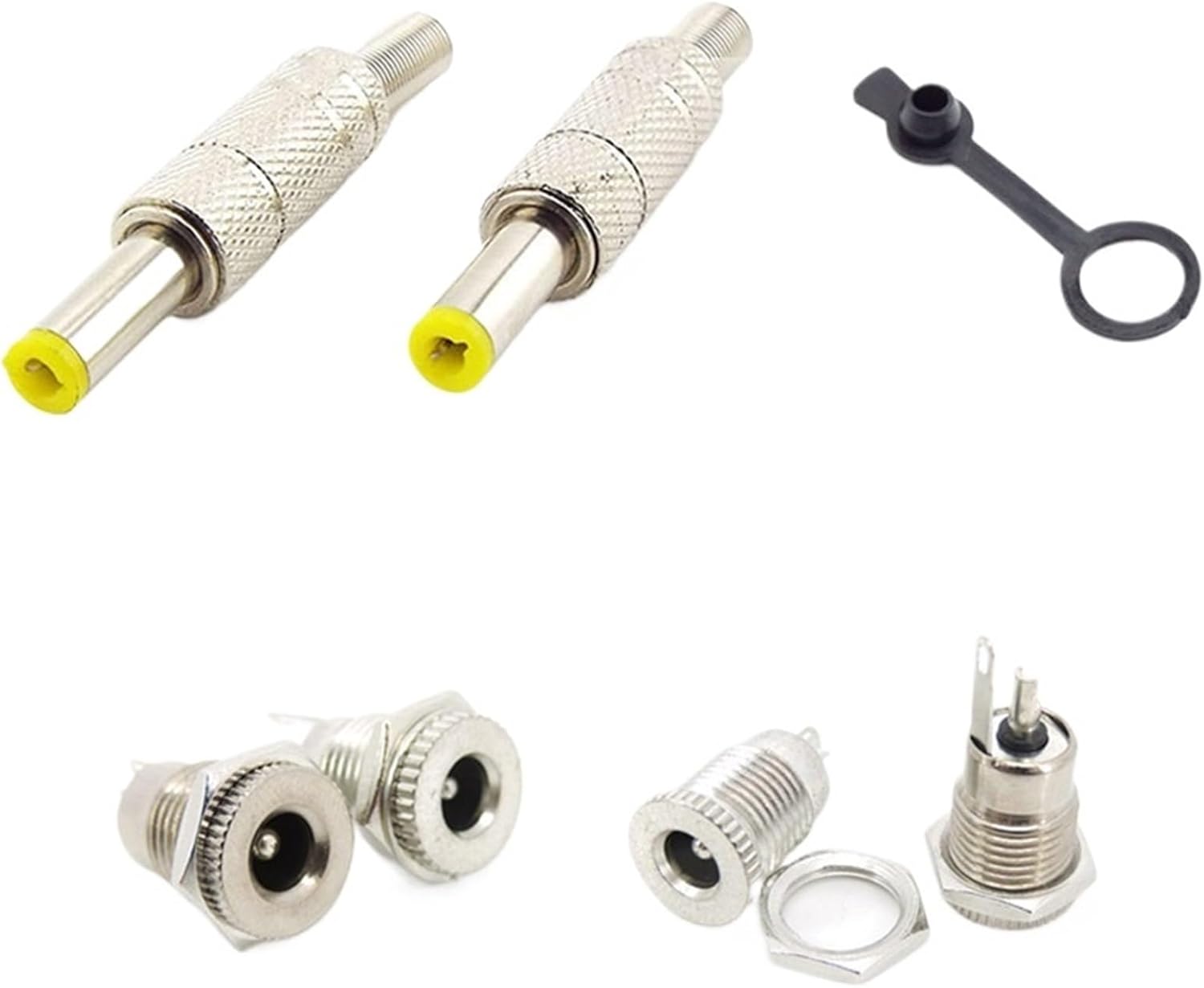 Silver Metal DC Male Female Power Supply DC099 Socket Jack Connector 5.5x2.1mm 5.5mm x 2.5mm Yellow Head 5.5 * 2.1 5.5 * 2.5mm(Type 4,2pcs)