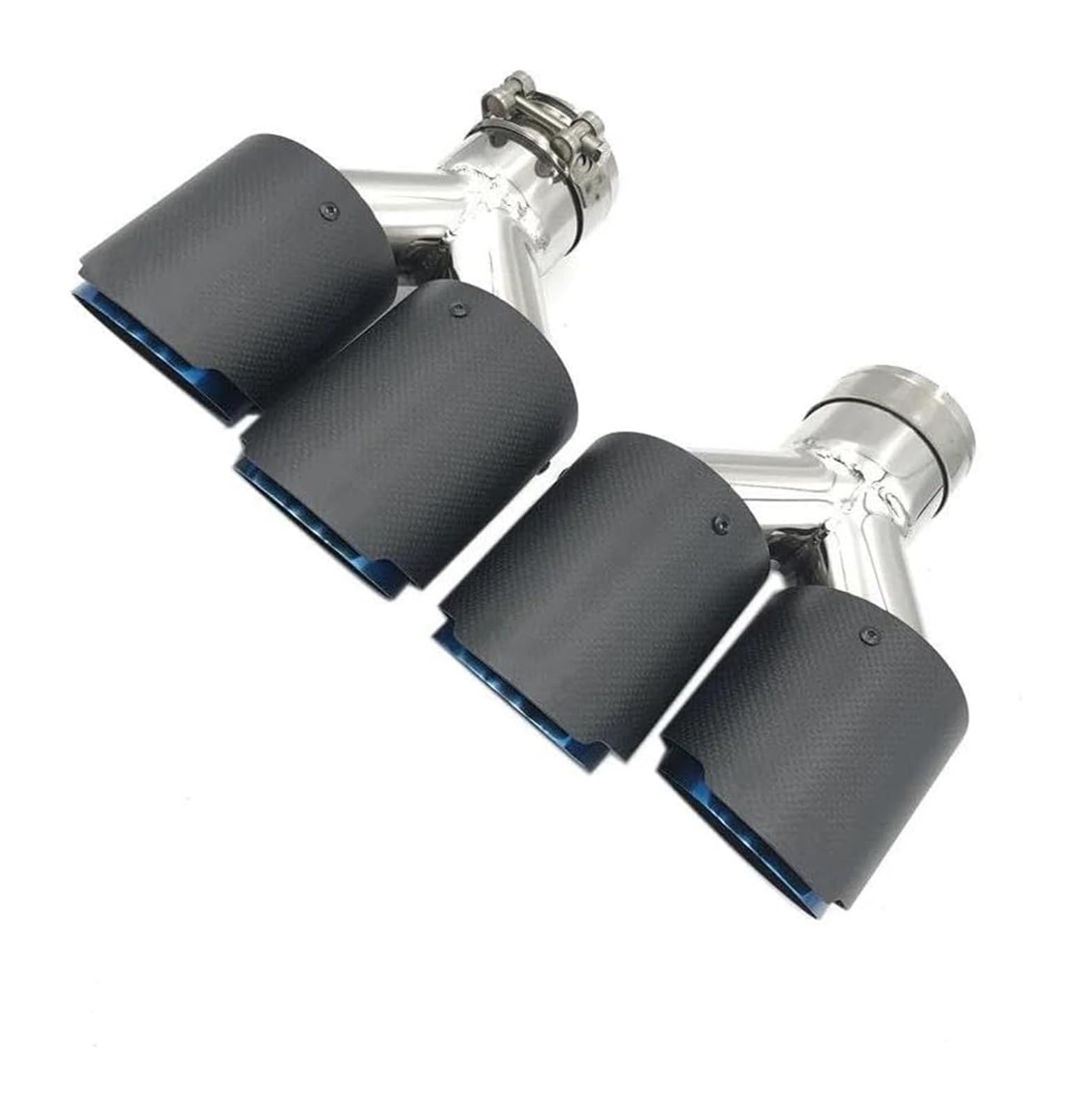 Tubo Di Scarico Auto Terminale Scarico Universale Acciaio Inox Blu Doppia Uscita Forma Y Per Auto Carbonio Opaco Multi-misura 1 Paio