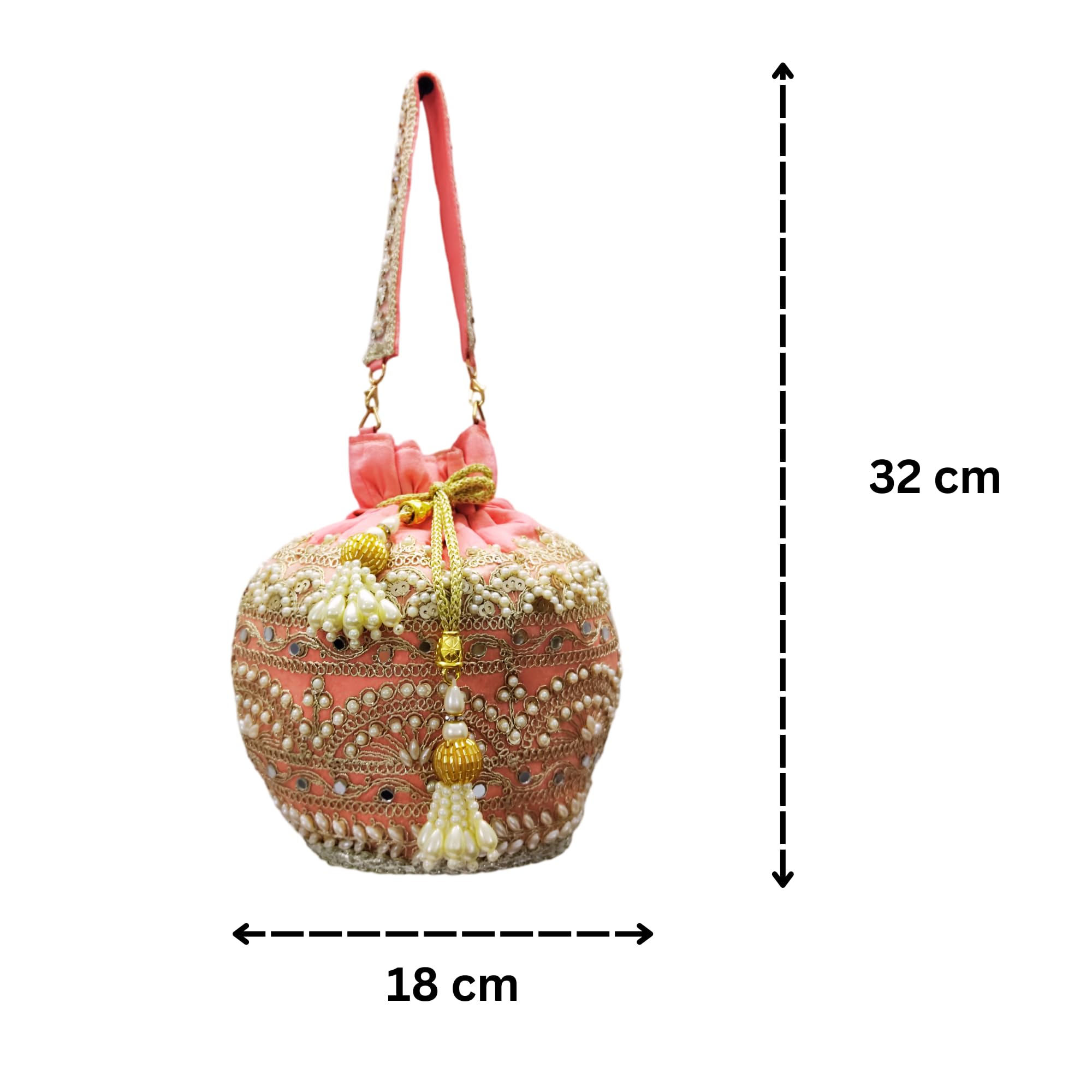 OMID Women's Pink Potli Bag- Traditional Boho Pouch String- Tie Sack, Beaded Silk Purse for Girls and Women, Bridal Festive Gifting Bag For Women and Girls 4