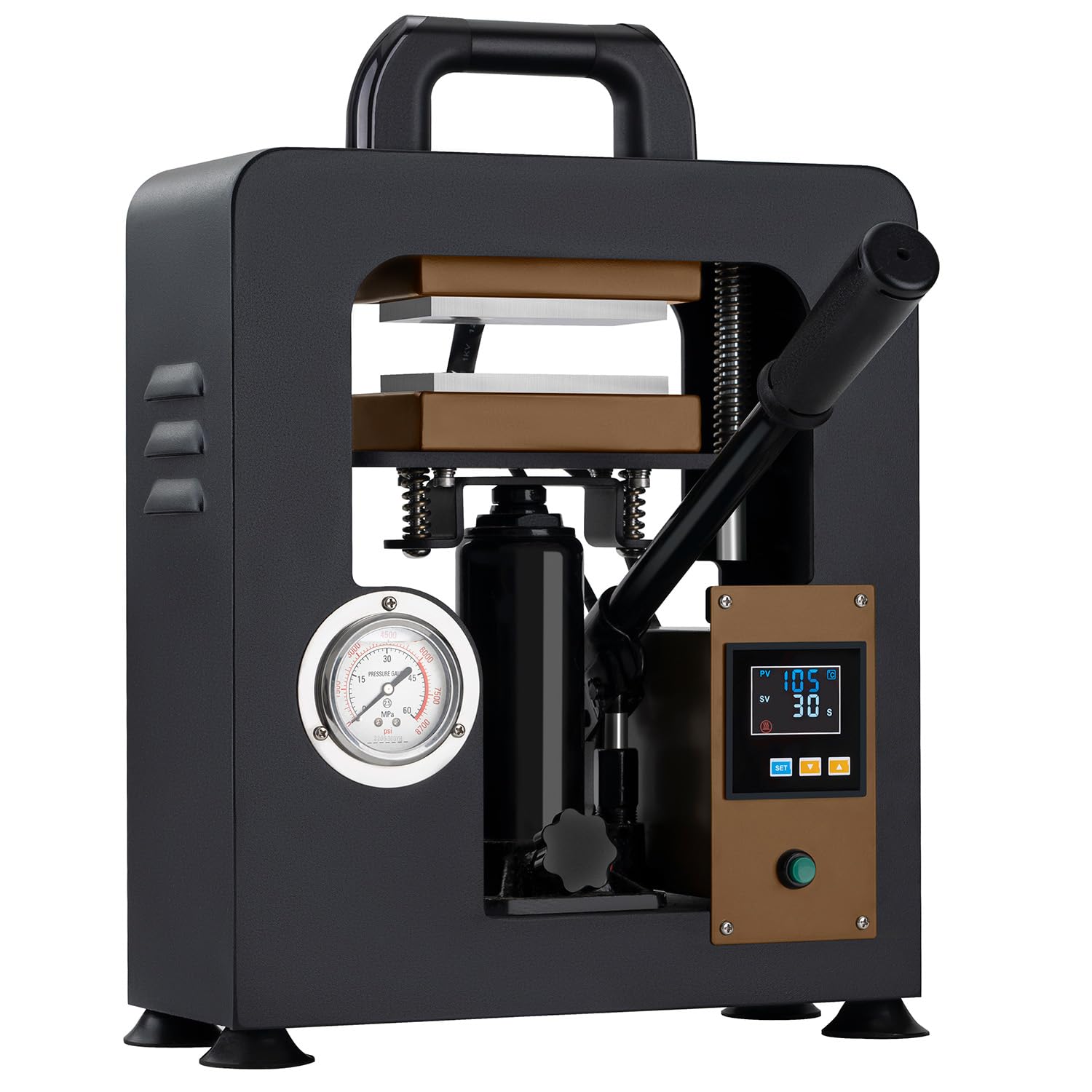 Rosin Presse 7 Tonnen 600W Kolophonium-Extraktionsmaschine mit Zwei 6 x 12 cm Heizplatten, digitaler Temperaturregelung und Timer für Trockenblumen