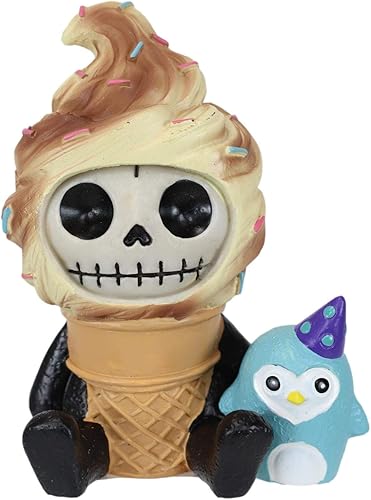 Ebros Gift Furry Bones Sweet Tooth - Esqueleto de helado con cono de azúcar con pingüino, figura en miniatura de 3.25 pulgadas de alto, escultura