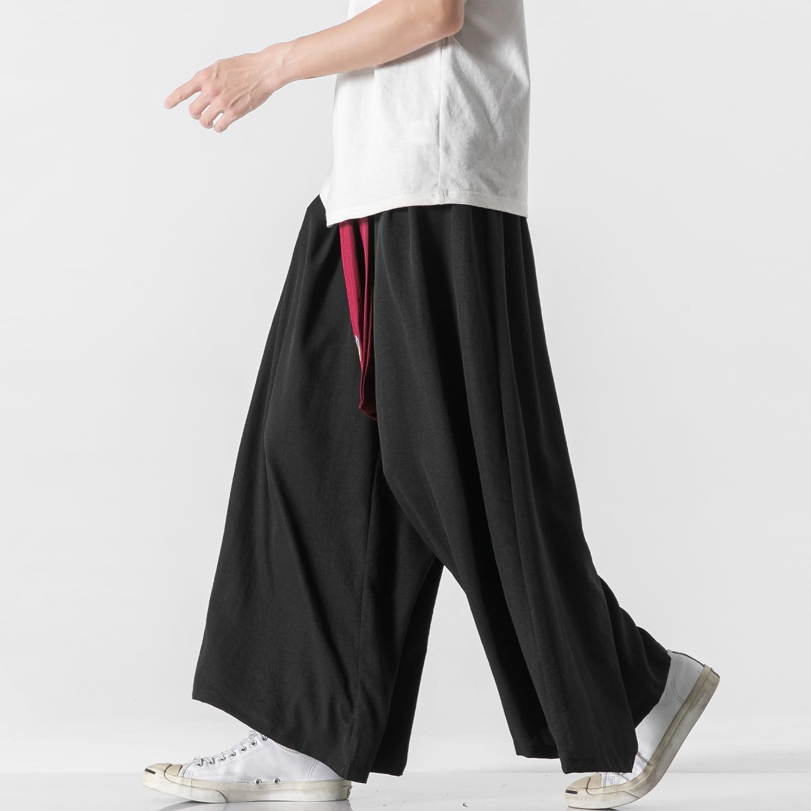 GURUNVANI Pantaloni da Uomo a Gamba Larga, Nero, Yoga Pants, Lunga