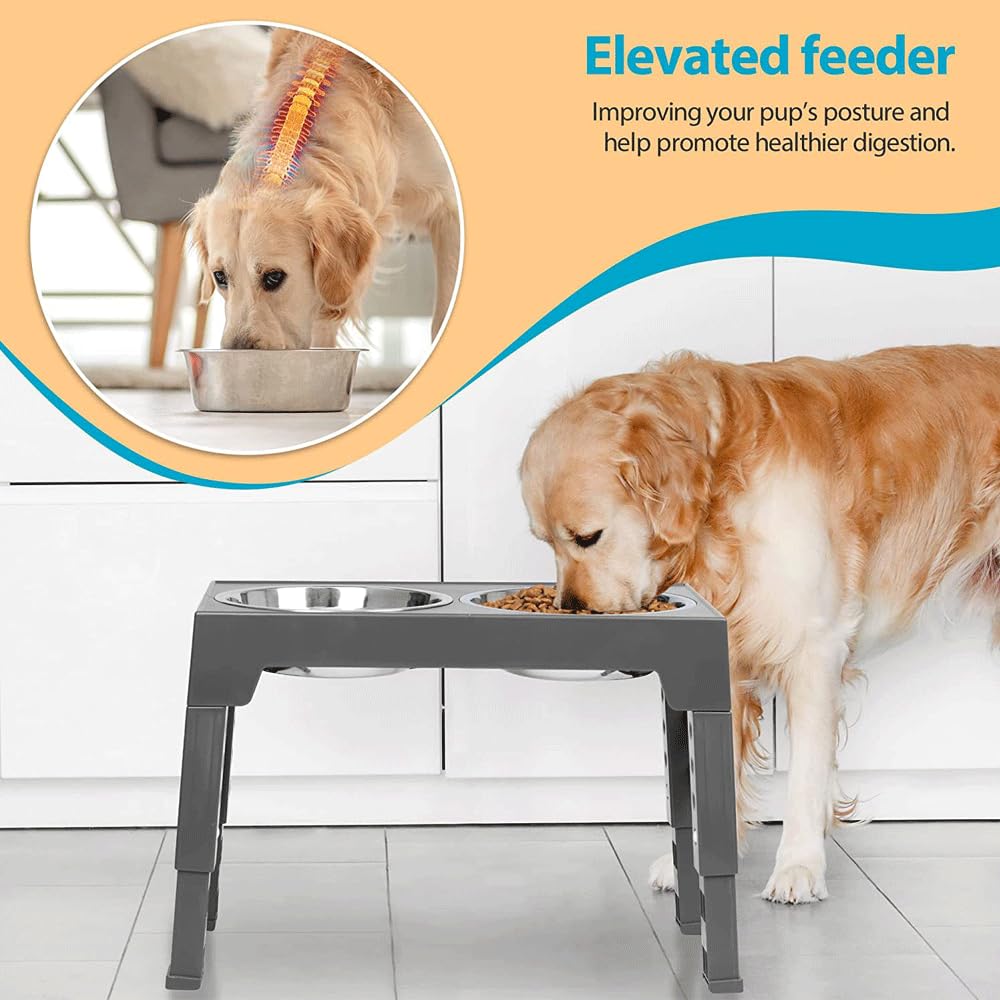 Gamelles surélevées pour Chiens Moyens et Grands - Accessoires - 5 hauteurs réglables : 8 cm, 22 cm, 25 cm, 28 cm et 31 cm - Gamelle avec Support pour Nourriture et Eau - Station d'alimentation pour