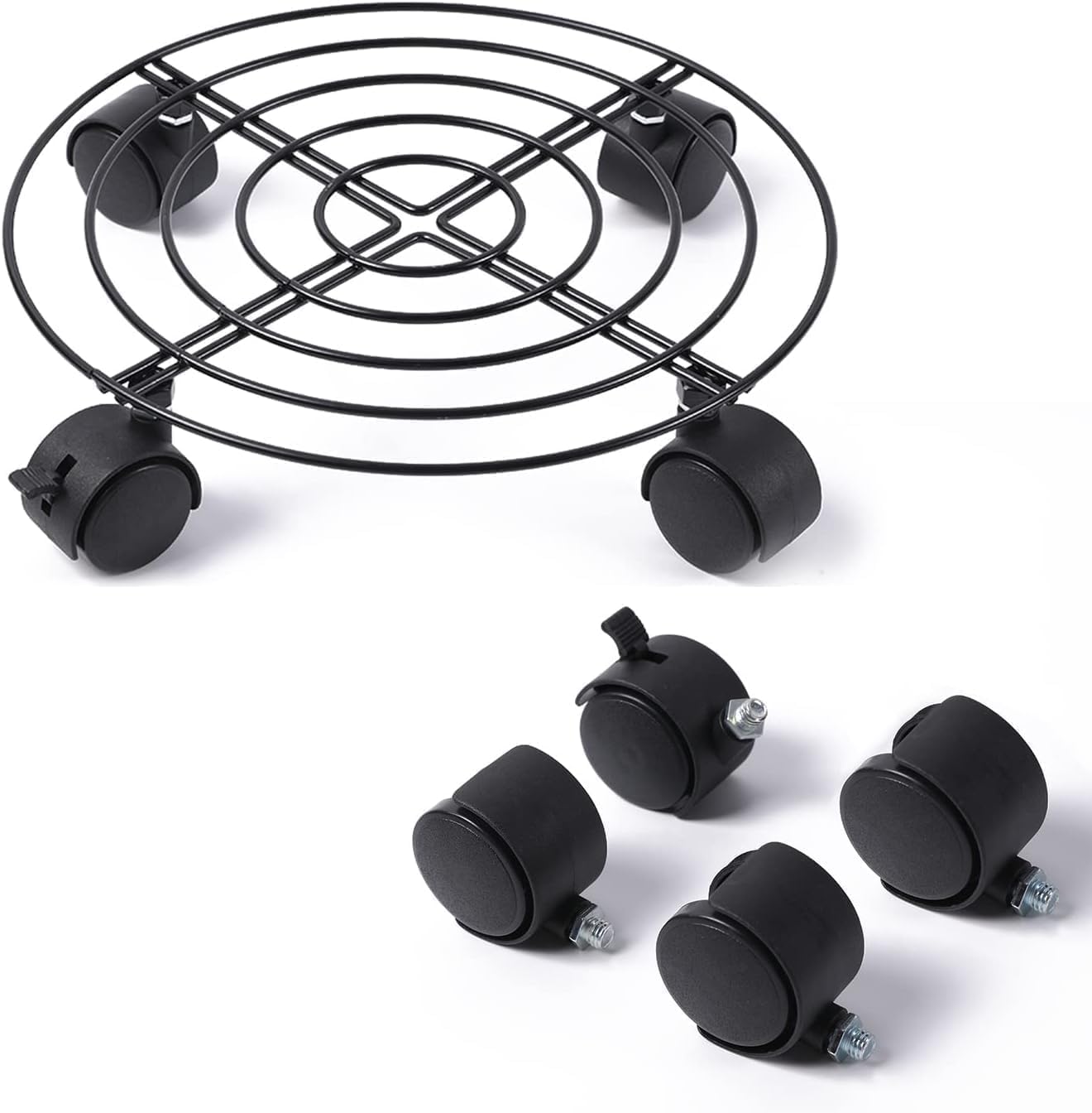 HAYAN 3 Pack Plant Caddy with Wheels 27cm Round Metal Potted Trolley Heavy Duty Movable Metal Plant Dolly for Indoor Outdoor Home Garden Tools (Brake Wheels 2PCS)