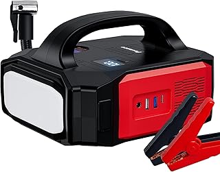 Povasee Jump Starter with Air Compressor,3500A Jump Starter Battery Pack with 150PSI Tire Inflator,12V Car Jump Starter with LED Light, 24W Quick-Charge, for All Gas and Up to 8.0L Diesel Engines