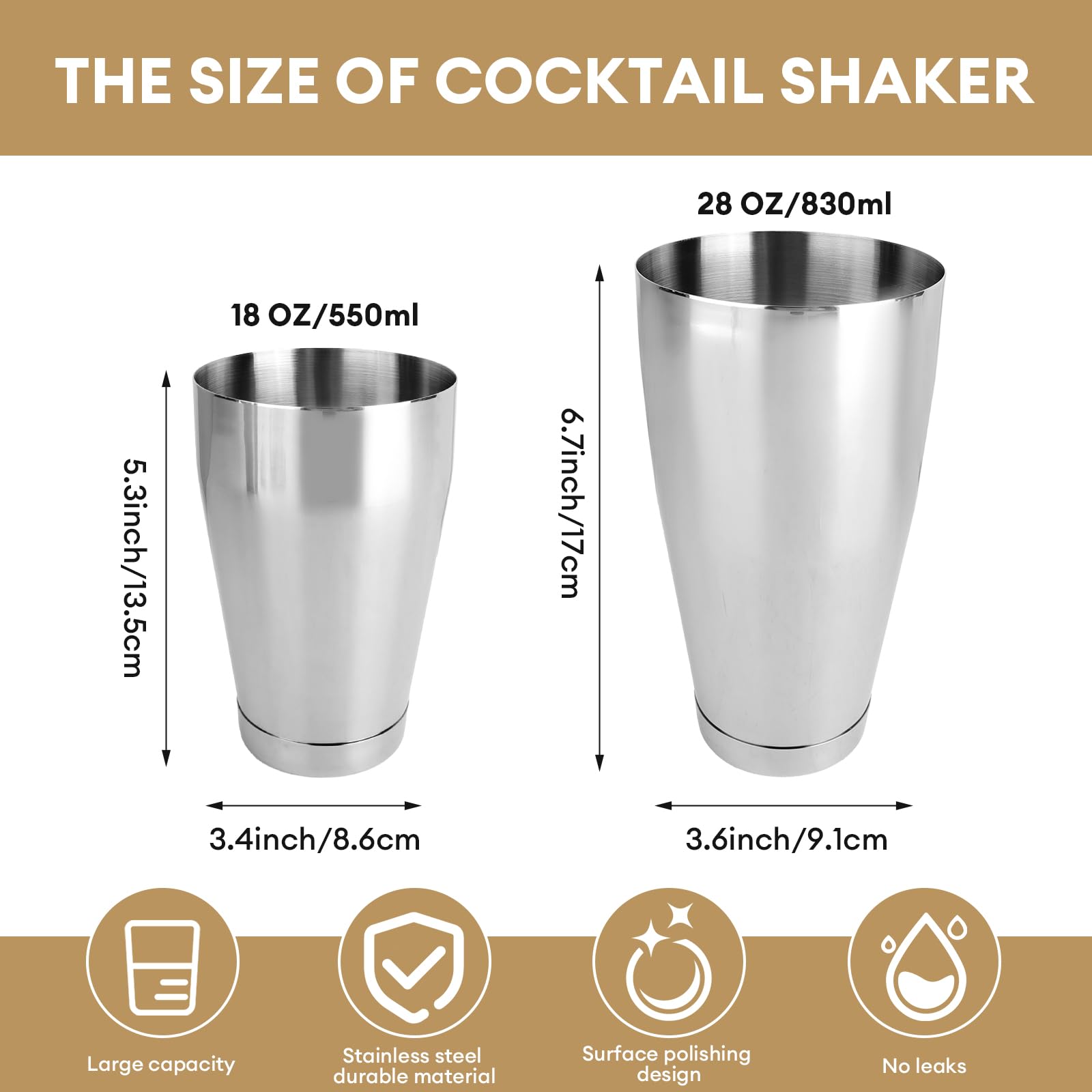 4 Pcs Bar Shaker Cocktail Shaker Boston Cocktail Shaker Martini Shaker Mixer Basic Tool Cocktail Shaker Set Stainless Steel Bar Shaker for Bartender (2 pieces 18 oz and 2 pieces 28 oz)