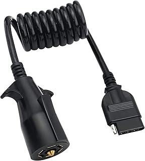 APEXEDC 7 Way Round to 5 Way Pin Flat Trailer Wire Coiled Wiring Harness Connector Adapter Plug & Play Trailer RV Blade Vehicle-Side Trailer Connector for Truck RV Trailer Full Length 5ft (60In)