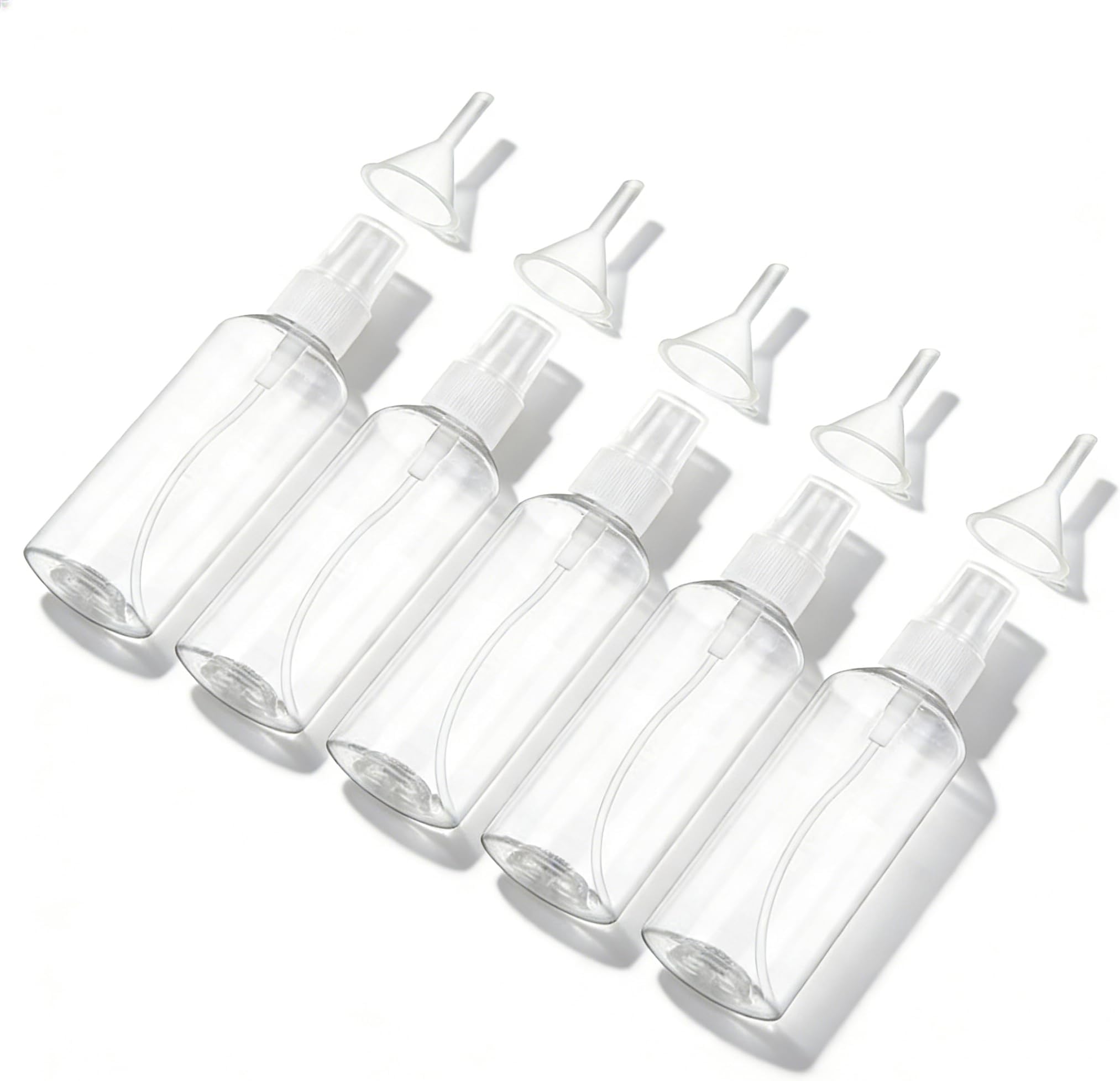 5 Sets 100ml Spray Bottles, Travel Small Refillable Spray Bottle 100ml for Toiletries, Leak-Proof Fine Mist Sprayer with 5 Pieces Funnel for Hair, Cleaning Solutions