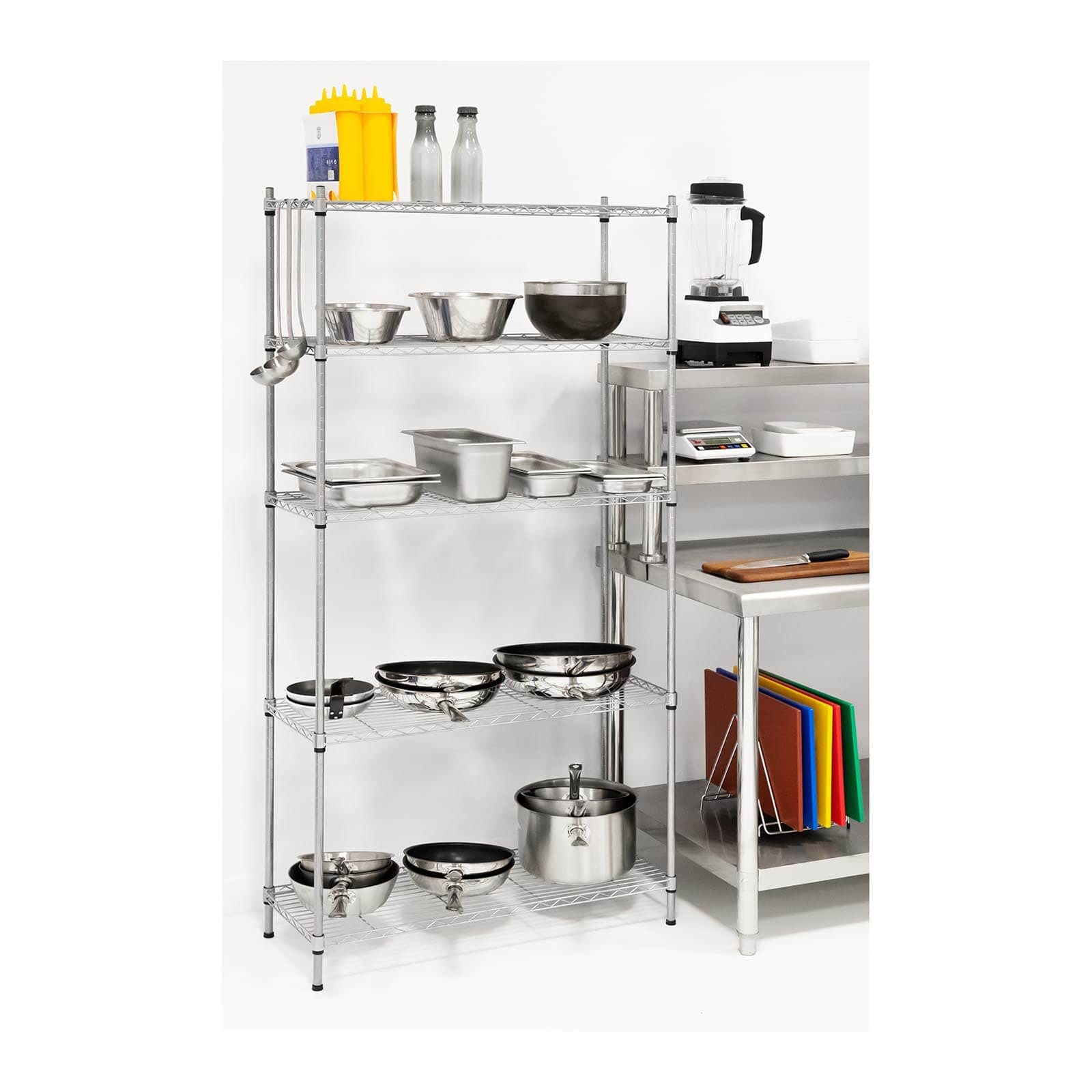 Royal Catering Scaffale Metallico Componibile Scaffalatura in Metallo RCMR-1800P19C (5 ripiani, 150 kg, Metallo, Plastica, Grigio)