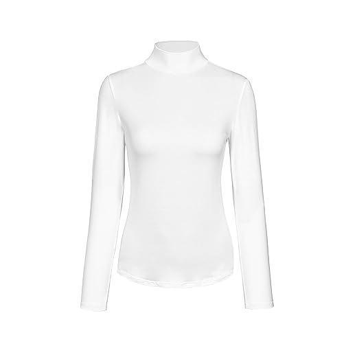 Kindcall Women’s Slim Fitted White Mock Turtleneck Tops Long Sleeve Lightweight Base Layer Shirts Medium