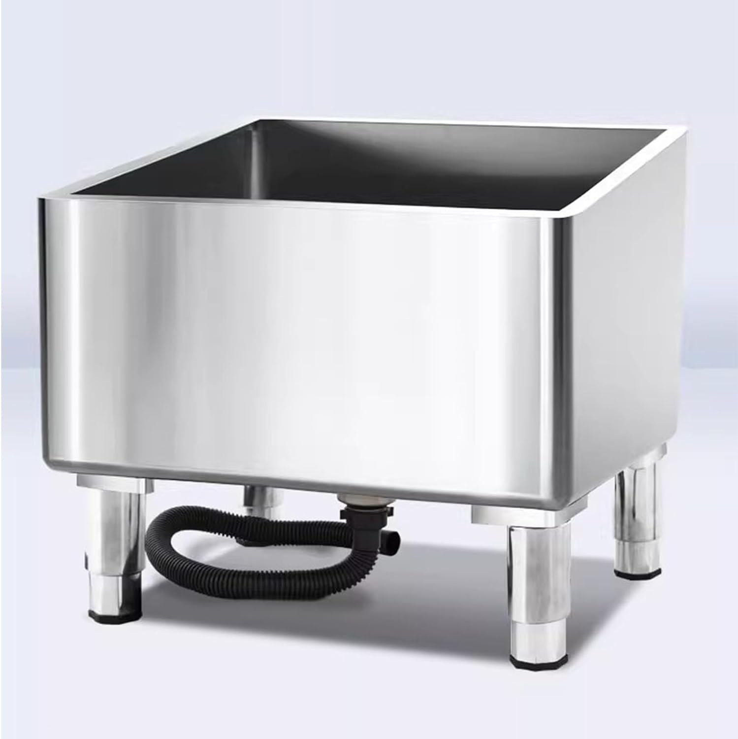 Portable 304 Stainless Steel Mop Sink - Commercial Floor Service Basin with Adjustable Stand for Garage, Basement, Laundry, Shop, Hotel, School Cleaning