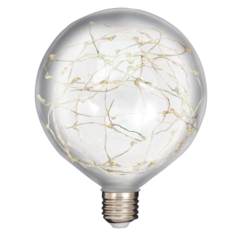 TIBELEC Ampoule LED Globe E27 Diam. 120mm, 1.5W, 55 lumens, 3000K Blanc-chaud, décorative, plastique haute résistance conçue pour l'extérieur