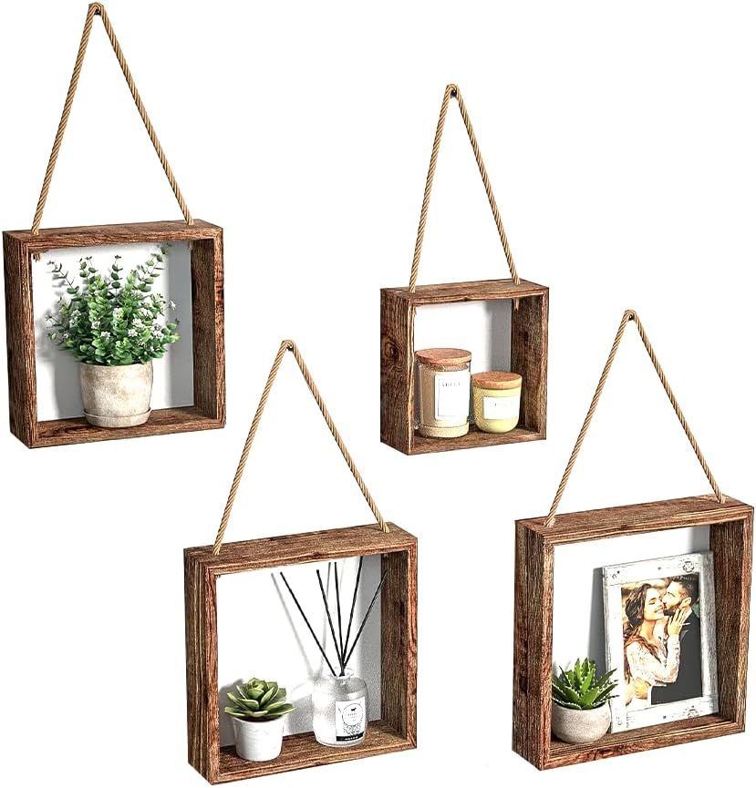 Square Display Racks Betterlinewj Floating Hanging Square Display Rack, Wooden Storage Rack ...