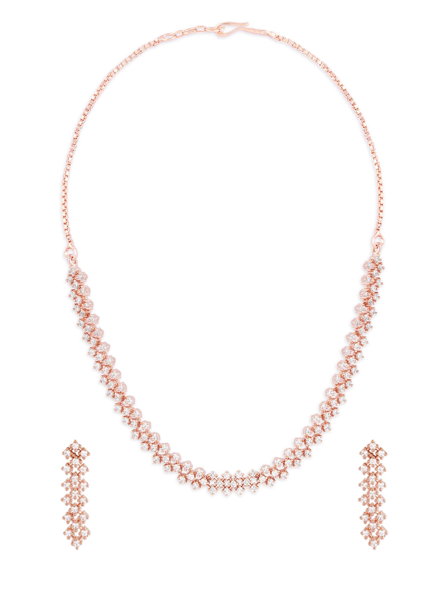 ZAVERI PEARLS Rose Gold Tone Dazzling Cubic Zirconia Brass Necklace & Earring Set For Women-ZPFK17245 (B0CS9K9JQP) Amazon Price History, Amazon Price Tracker