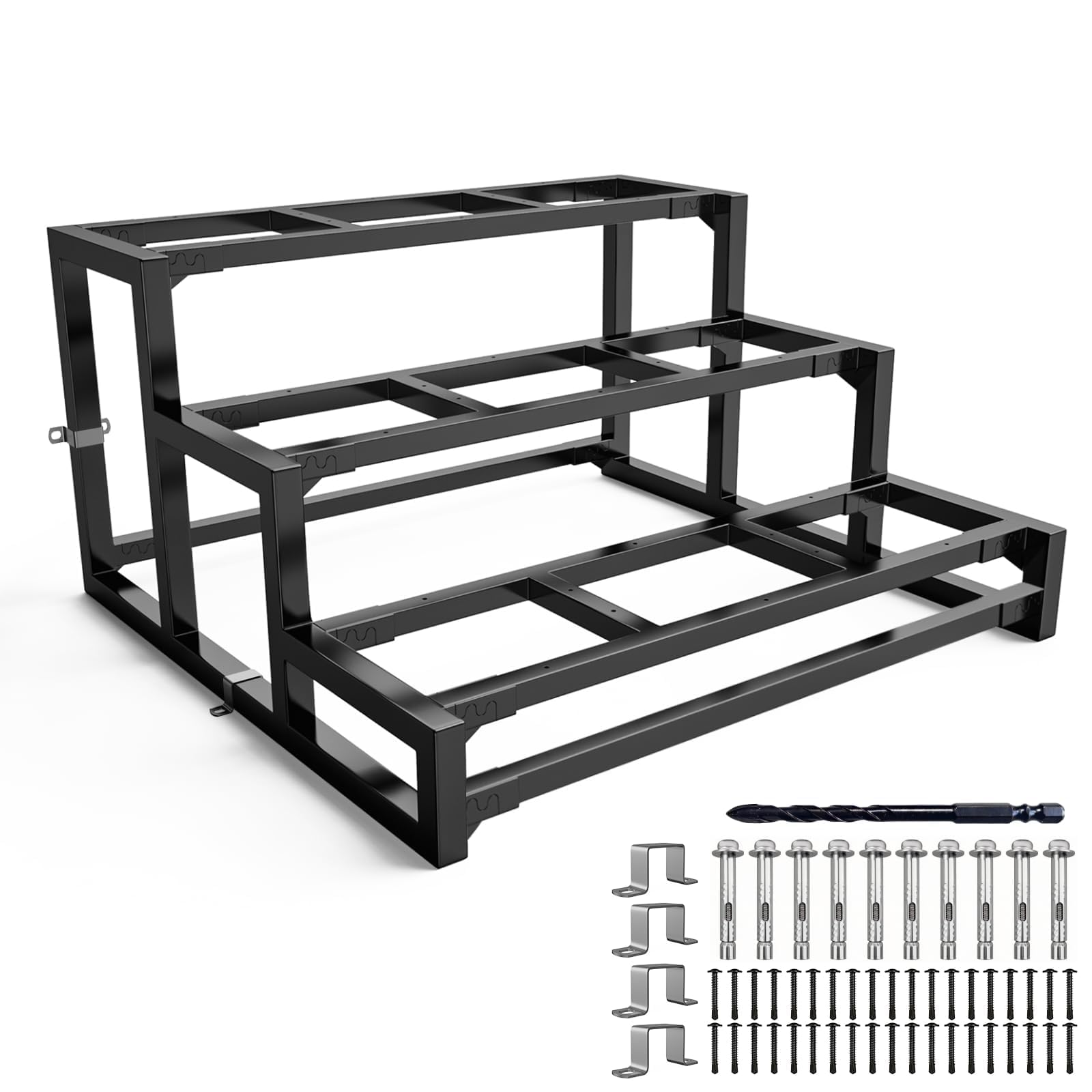 Steel Stairs Freestanding 3 Steps,Galvanised Stair Stringer for Wooden Tread, Stairs Brackets for Indoors Step and Outdoor Steps (Width 80 cm, Height 53 cm)