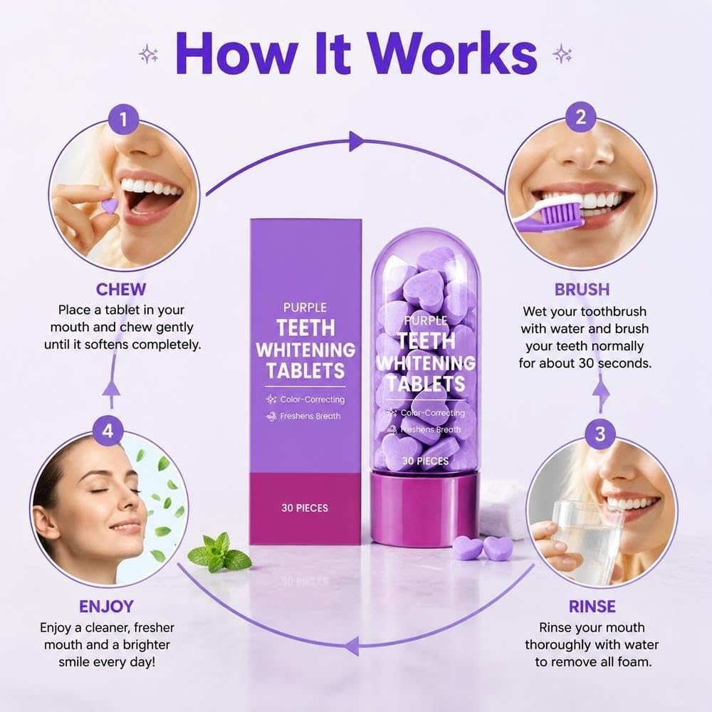 Comprimés De Dentifrice Croquer Forme Cœur Violet, Saveur Menthe