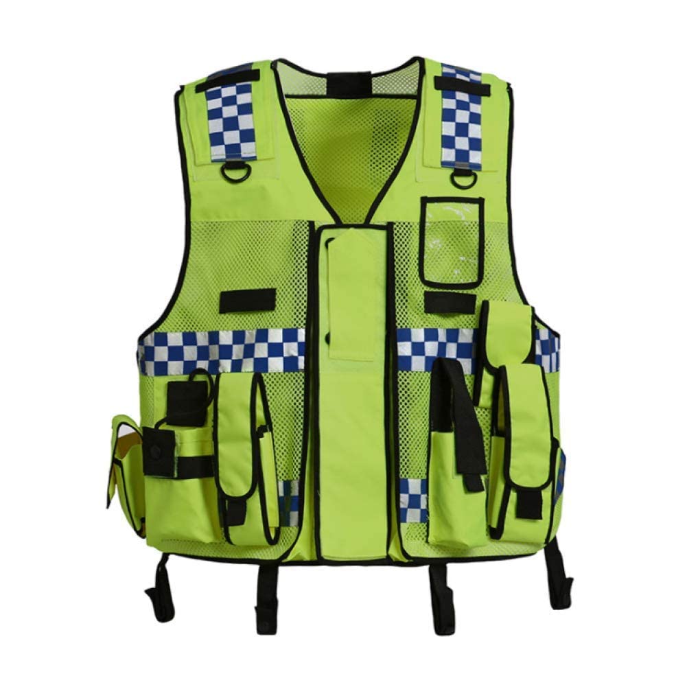 SKUZA Men's Neon Yellow Safety Vest, One Size, High Visibility Reflective, Adjustable, Practical/Functional, Checkered Pattern, Polyester, Unisex, Adults & Teenagers, 21622255031
