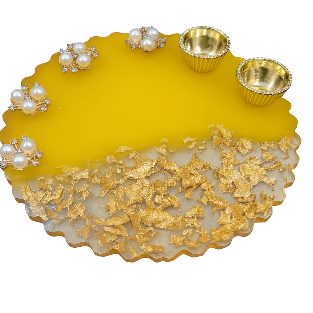 Resin Pooja Thali Plate with Decorative Pearl Design | Handmade Puja Plate for Raksha Bandhan, Bhai Dooj, Diwali, Karwa Chauth, Wedding Rituals & Home Mandir Decor-image-7