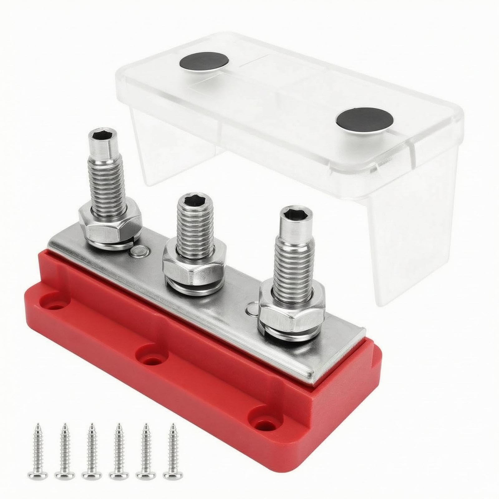 CALANDIS 300A Bus Bar Heavy-Duty Terminal Fastener Bus Bar Mounting Holes Busbar with Cover 3-post Bus Bar - Red-image-36