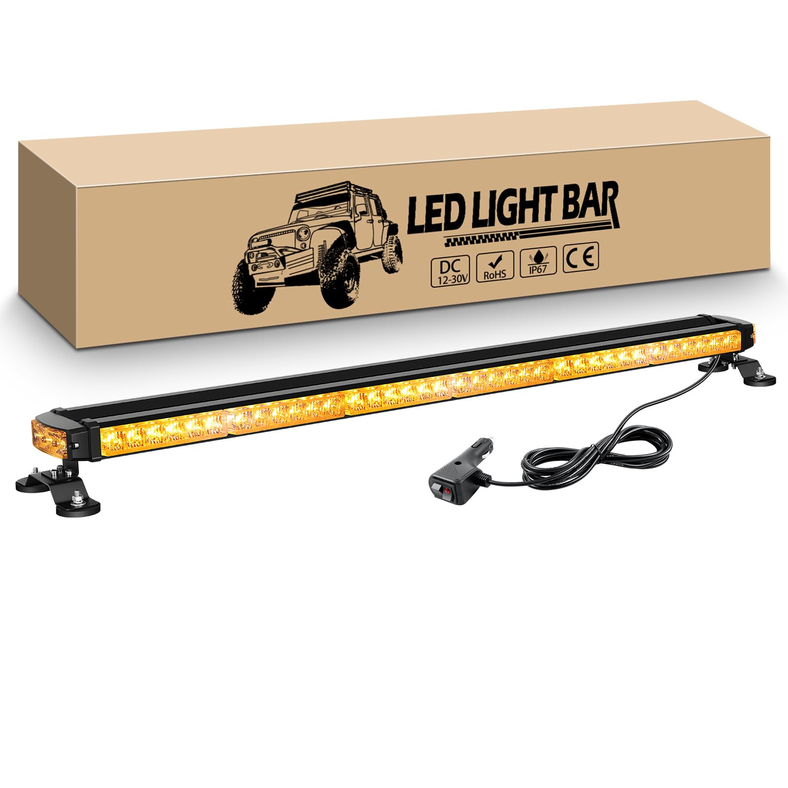 RIGIDON 38 Pulgadas 96 cm 78 LED Barra de luz Estroboscópica, 12V 24V Barra de luces de Emergencia Luz de Advertencia con base Magnética para Coche Camión Remolque Vehículo (Ámbar)