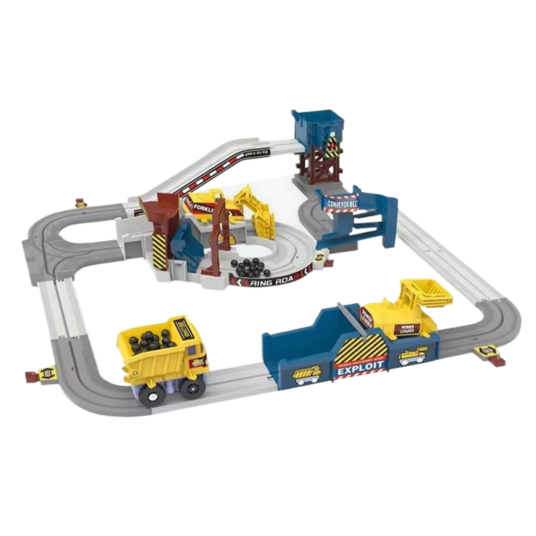 Jorzer Construction Race Track 1 Set Electric Car Track Set with Truck, Forklift, Tram, and More, Battery Powered Flexible Engineering Toys for 3-8 Year Old Boys Girls