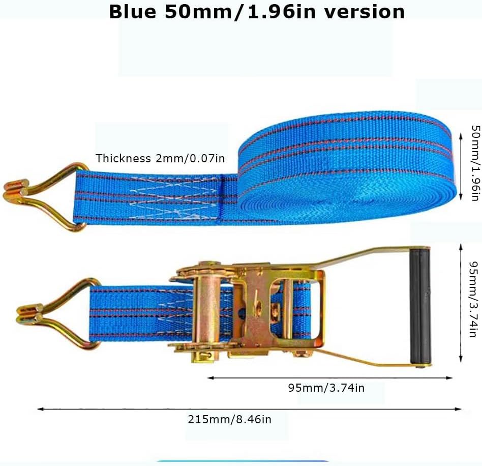 4 Sets Heavy Duty Ratchet Tie Down Strap 5cm X 5m Cam Buckle Ratchet Strap Adjustable Lashing Strap Car Tensioning Belt Wheel Strap with Hook for Trailer Truck(W2mm/0.08in,L2m/78.7in)