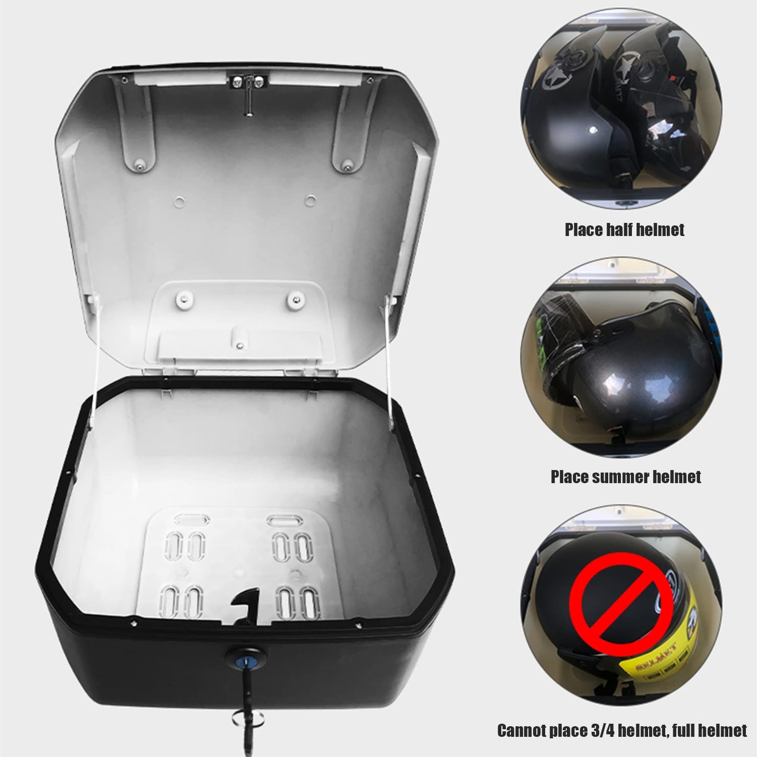 45L Motocykl Top Box Wodoodporne, Bezpieczne etui do przechowywania kasków z zamkiem i odbłyśnikami do skutera Lowrider, trwały uchwyt do bagaży ABS, łatwa instalacja uniwersalne pudełko ogonowe