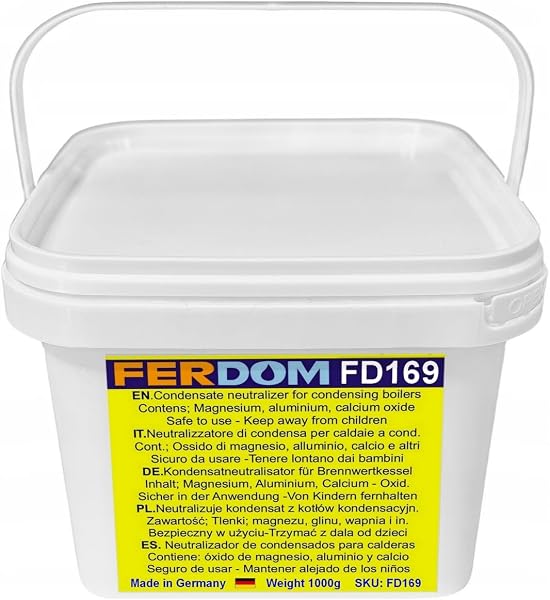 FERDOM FD169 1 kg. Neutralizator Kondensatu do Kotłów Kondensacyjnych Wszelkiego Typu. Zabezpiecza System Kanalizacji Oraz Chroni Środowisko Wodne. Kulki 5-10mm, Poziom pH 8-10, Produkt Bezpieczny.