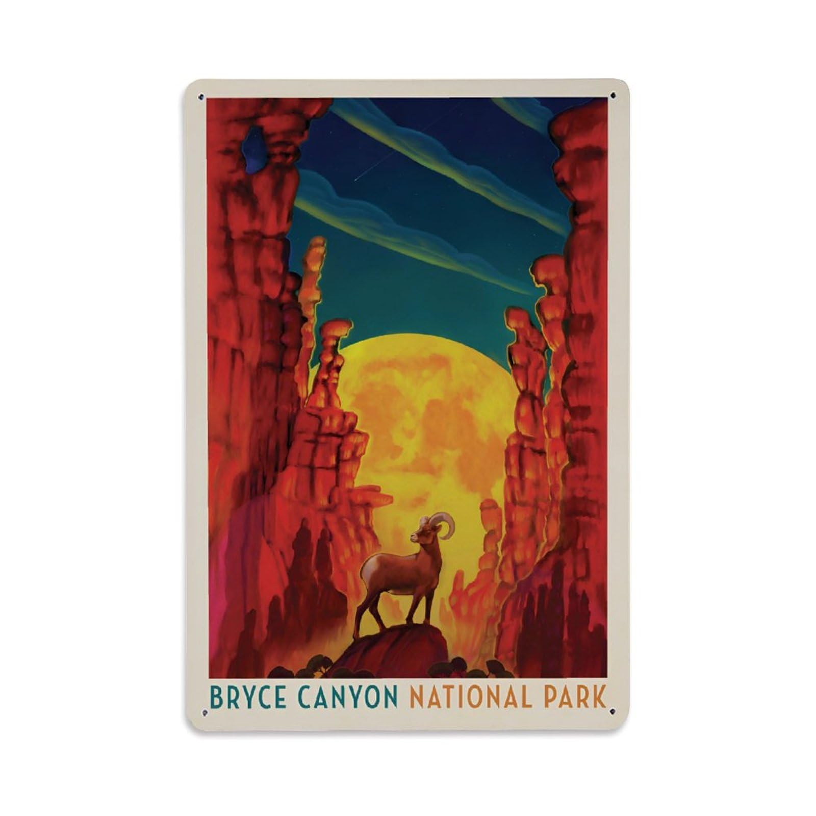 Vintage Trave Poster Bryce Canyon Moonrise Metal Tin Sign Wall Decor for Cafe, Club, Garden Metal Poster 8x12Inch