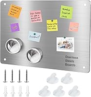 YJFHHH 12.5x8.6 Inch Silver Metal Magnetic Bulletin Board - Wall Mount Display for Magnets, Photos, Notes with Tape & Screws