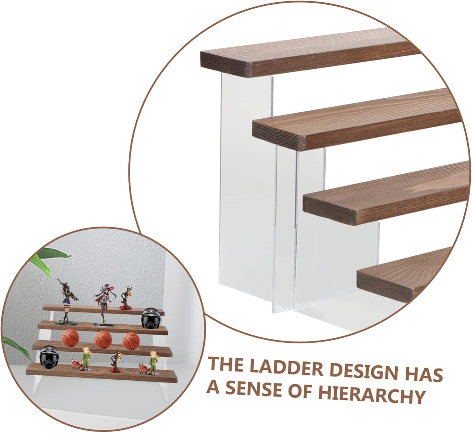 PRETYZOOM 4tier Solid Wood Storage Rack Multi Display Shelf for Dolls Figurines Acrylic Risers Toys Side Table Sturdy Easy to Install