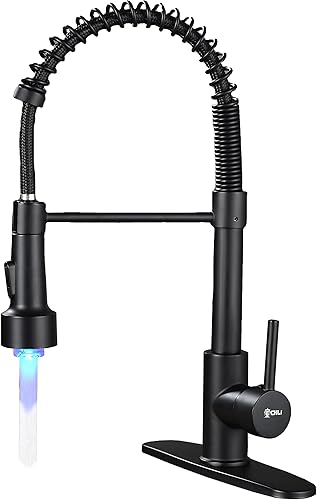 ECHLI Grifo de fregadero de cocina, grifo de acero inoxidable con resorte extraíble con rociador con luz LED para bares, lavaderos y grifos de