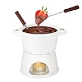 BSTKEY 300ML Ceramic Butter Warmer Set with 2 Forks, White Fondue Pot Melting Pot Set, Melt Hot Pot Bowl Set for Cheese Chocolate Butter Caramel