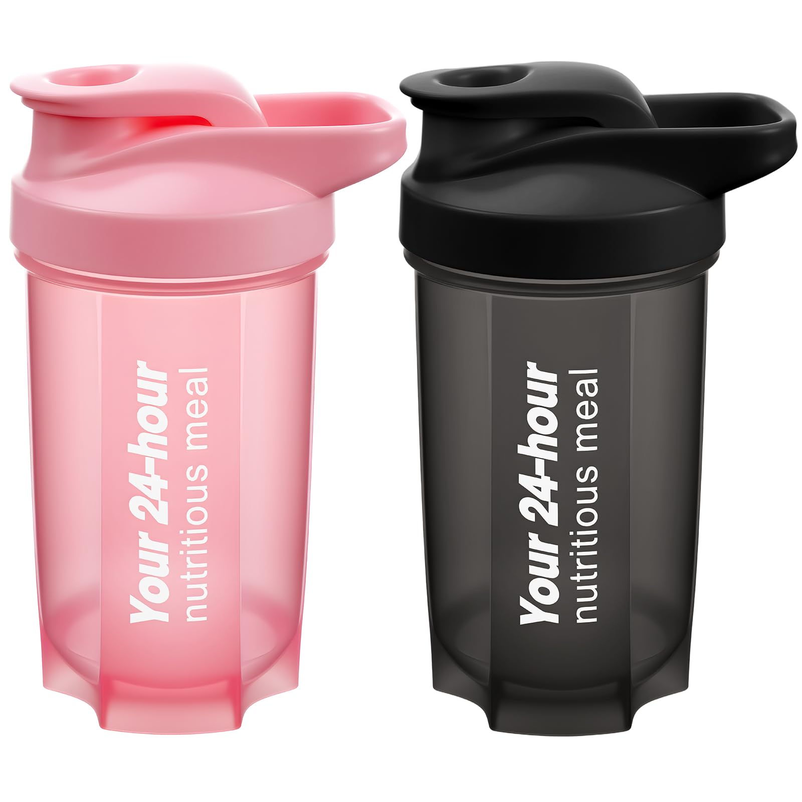 Alaoo Protein Shaker, 2 Stück 500ml Proteinshaker Flasche,Fitness Shaker mit 2 Mixball Edelstahl, BPA-frei und Auslaufsicher Proteinshaker mit Messskala für Proteinpulver, Proteinshake (Schwarz+Pink）