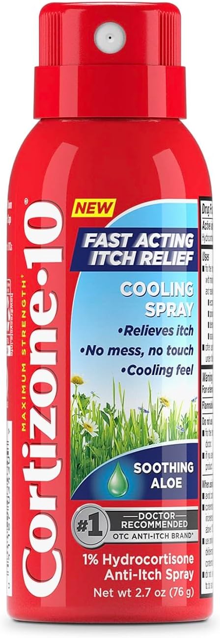 Cortizone 10 Maximum Strength Itch Relief Cooling Spray, Hydrocortisone 1% & Soothing Aloe, Fast-Acting, No-Mess Anti-Itch Spray for Bug Bites, Rash, Eczema, Psoriasis, Poison Ivy & More, 2.7 oz. Cortizone 10 Maximum Strength Itch Relief Cooling Spray, Hydrocortisone 1% & Soothing Aloe, Fast-Acting, No-Mess Anti-Itch Spray for Bug Bites, Rash, Eczema, Psoriasis, Poison Ivy & More, 2.7 oz.