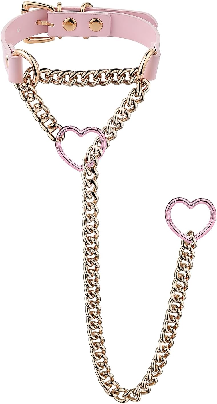 Handmade Black Heart Choker Collar For Women, Punk Gothic O-ring Slip Chain Necklace with Adjustable Vegan Leather Buckle - Image 2