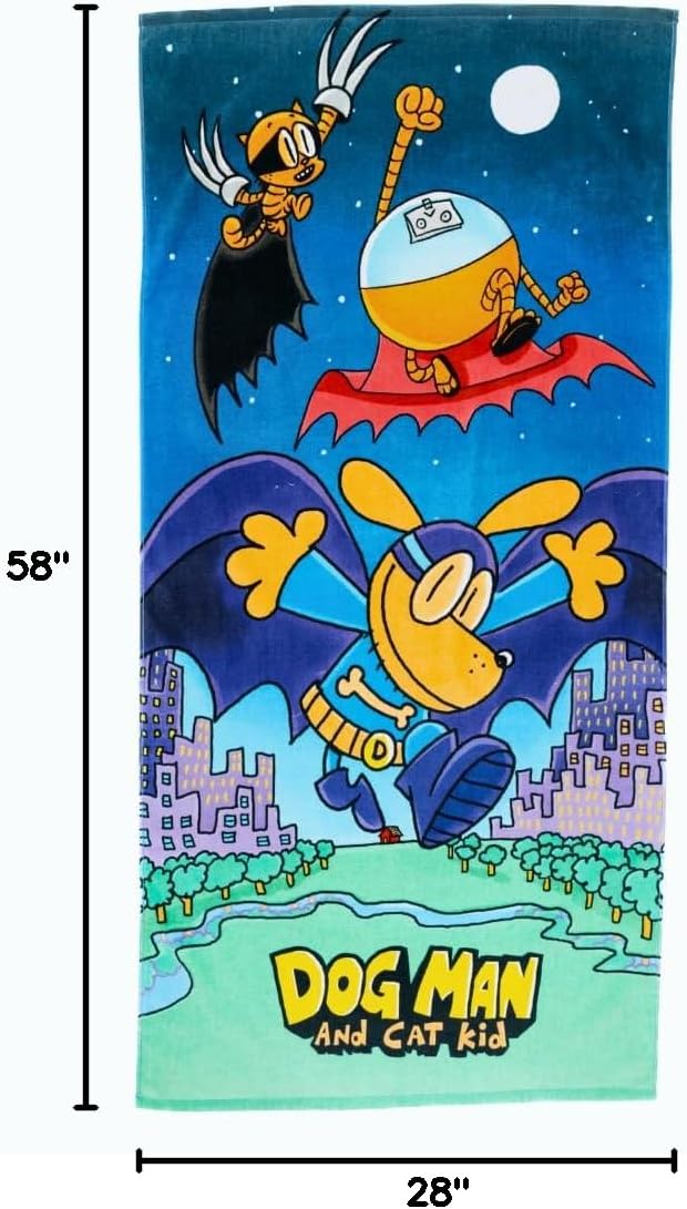 Dog Man Supa Cop & Petey Book Kids Super Soft Cotton Bath/Pool/Beach Towel, 58 in x 28 in, (Offically Licensed Product) By Franco