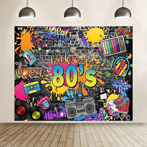 80s Backdrop for Parties Hip Hop Rock Music Disco Birthday Party Photo Backdrops Retro Graffiti Brick Wall Background Photoshoot Photo Booth Back to The 80'S Themed Party Banner Decoration 10x8ft