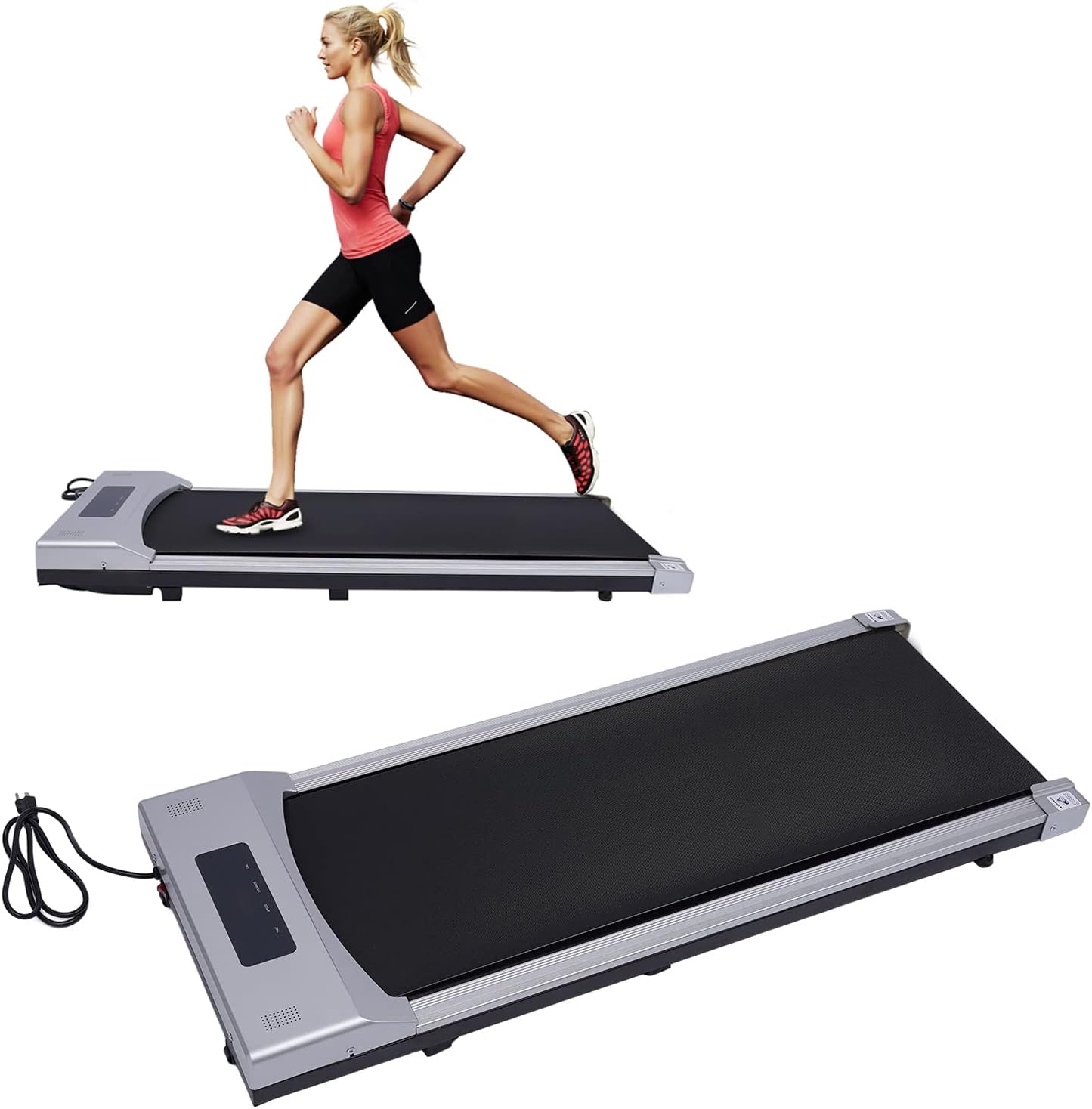 Under Desk Treadmill, 0.65-3HP Under Desk Walking Pad Electric Treadmill, Installation-Free, Remote Control, LED Display, Walking Jogging for Home Office, Maximum Load Capacity 264 Pounds, Silver
