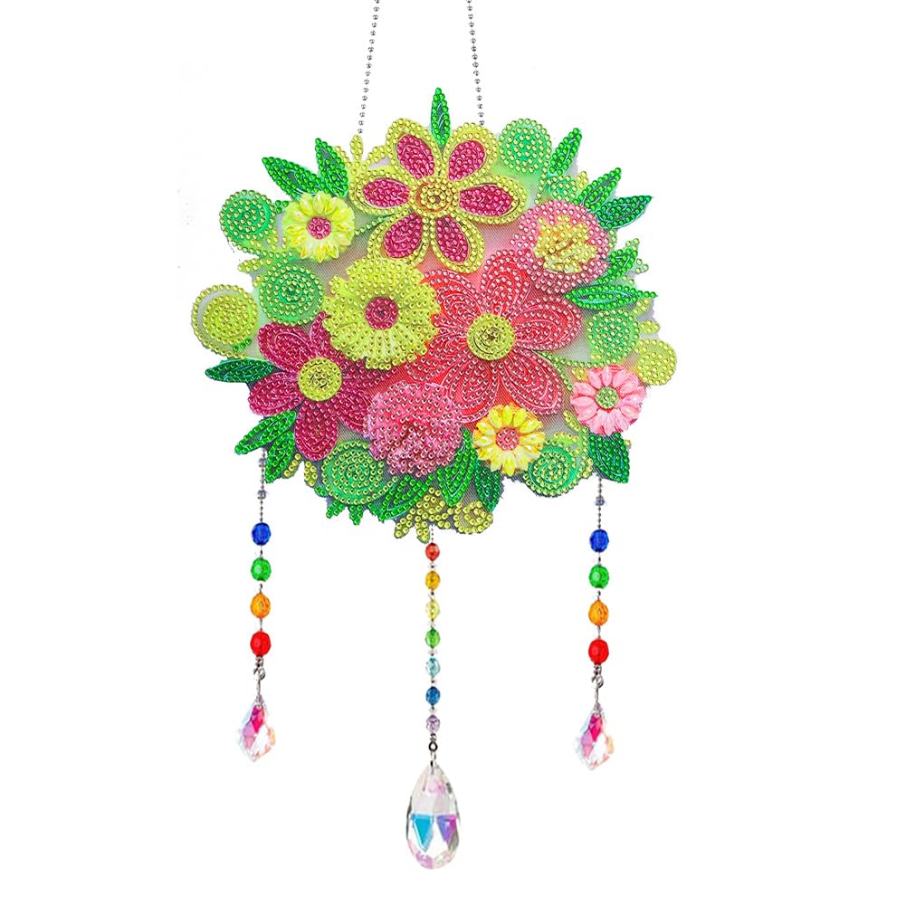 SPEPROECO Diamond Art Painting Suncatcher 5D DIY Diamond Art Flower Wind Chime Hanging Ornaments, Single Side Crystal Art Flower Pendant for Home Window Wall Door Decorations