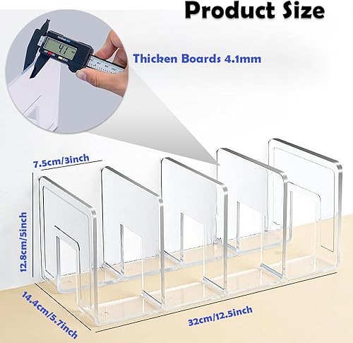 Miniatura 3 de Paquete de 4 clasificadores de archivos de acrílico transparente, organizador de escritorio con 4 ranuras grandes, organizador de carpetas de