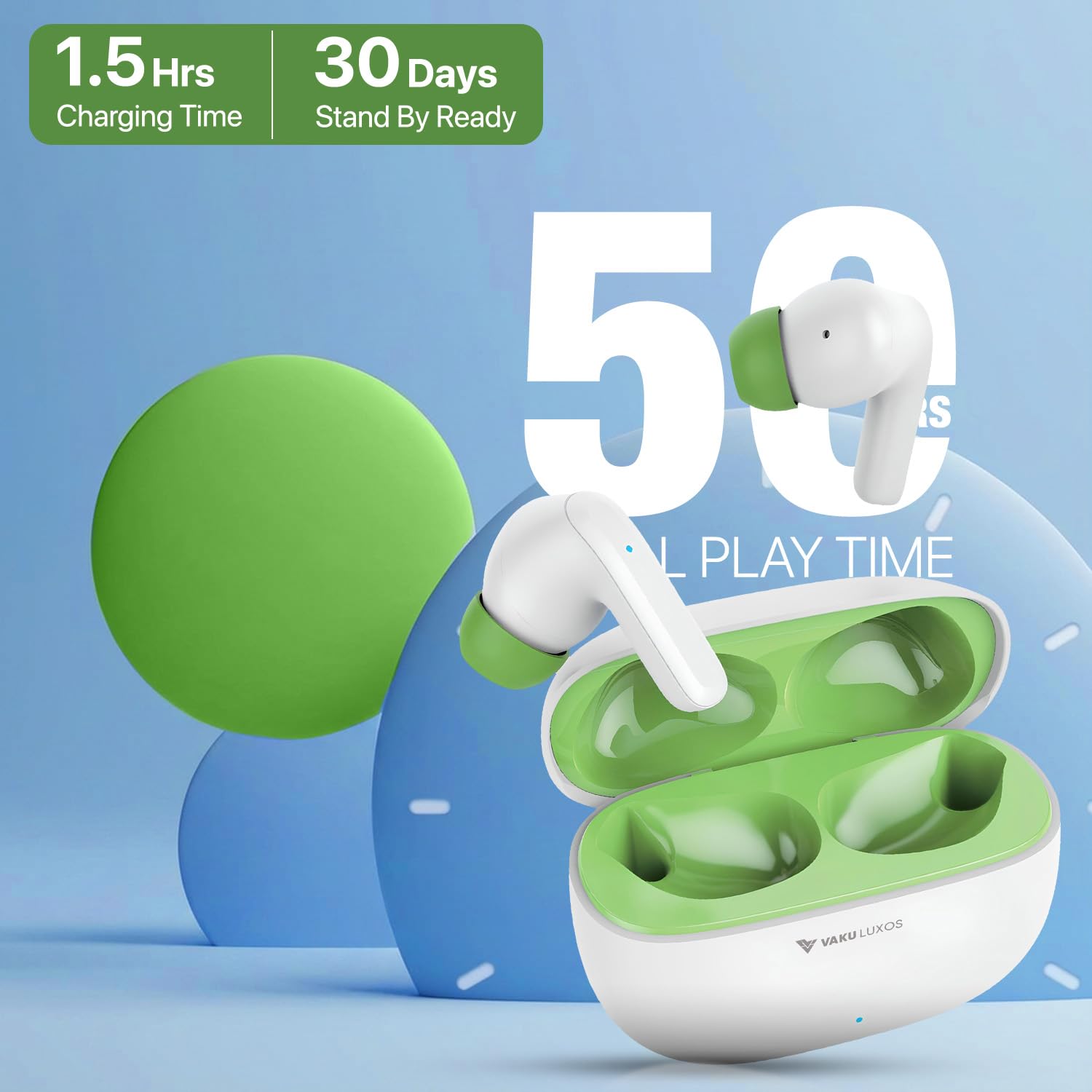Earbuds charging case with charging time and standby duration
