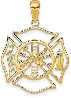 Colar de ouro amarelo 14k escudo bombeiro pingente pingente carreira profissional bombeiro joias finas para mulheres presentes para ela